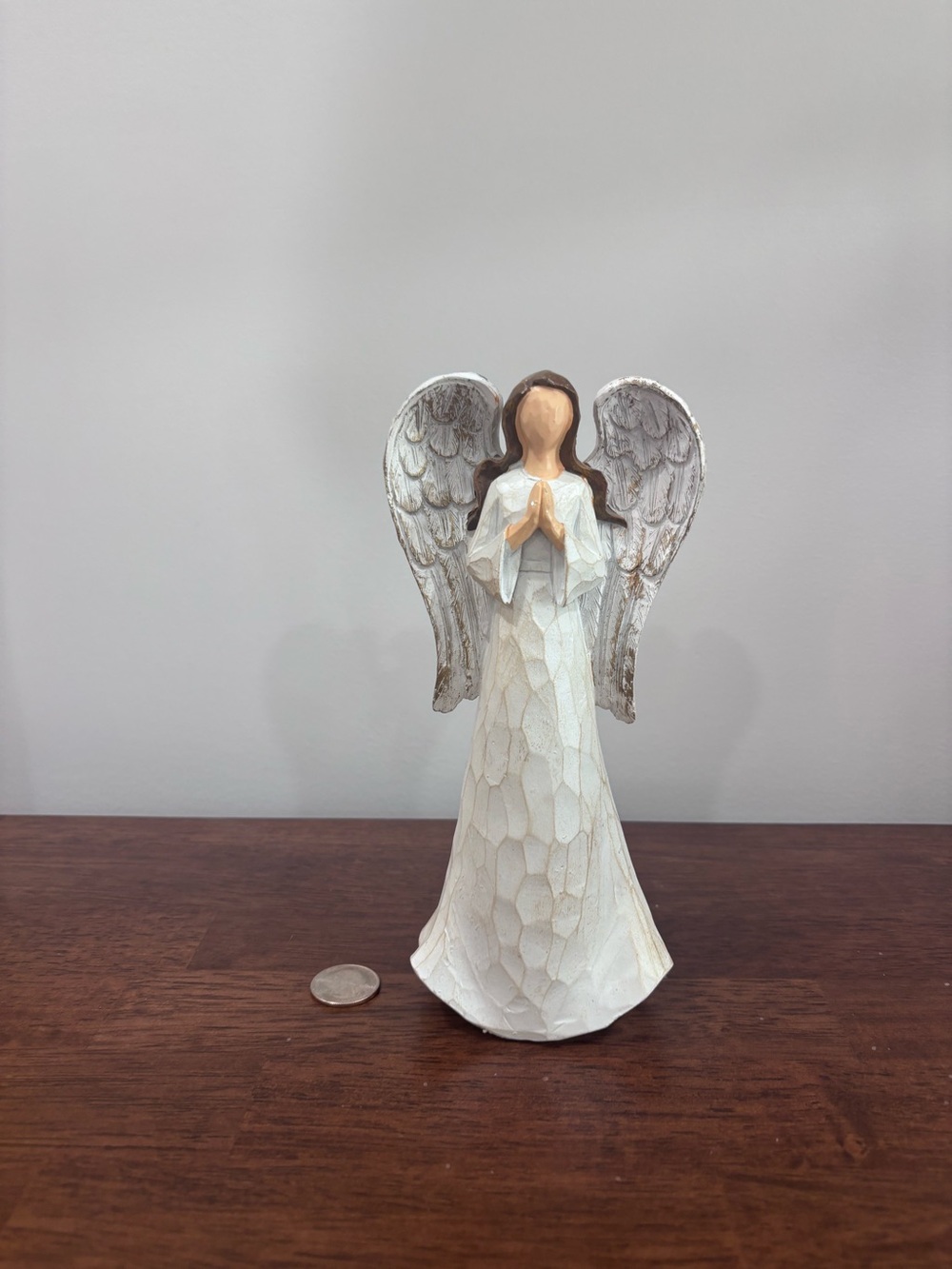 Burton White and Brown Praying Angel Figurine with Silver Wings